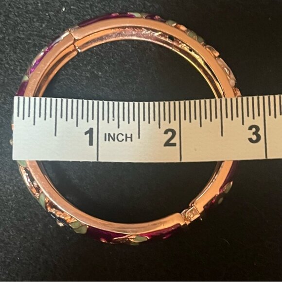 Cloisonne Enamel Floral Hinged Bangle Bracelet - Picture 11 of 11